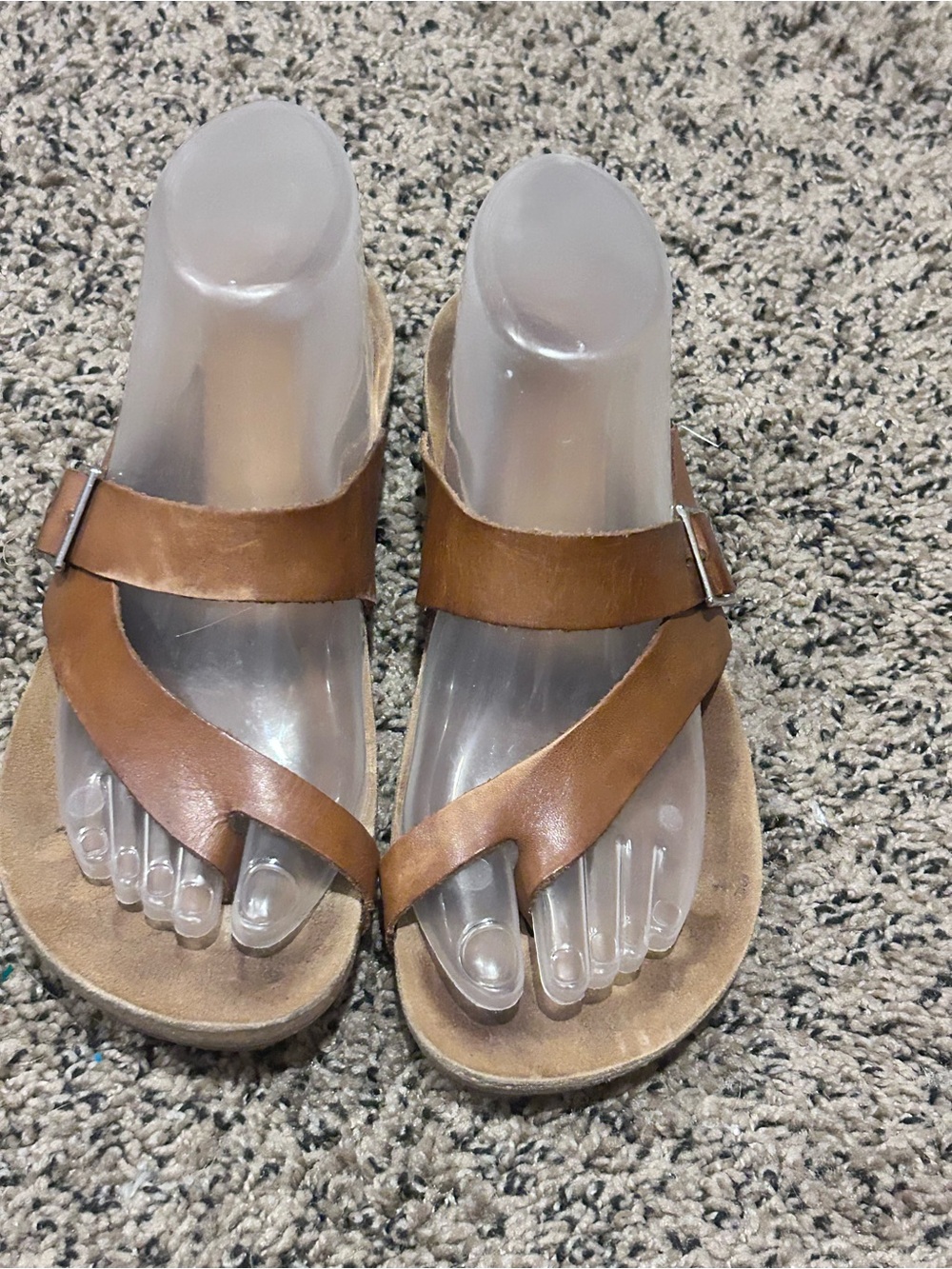 Yokono Brown Leather Toe-Loop Sandals 8
